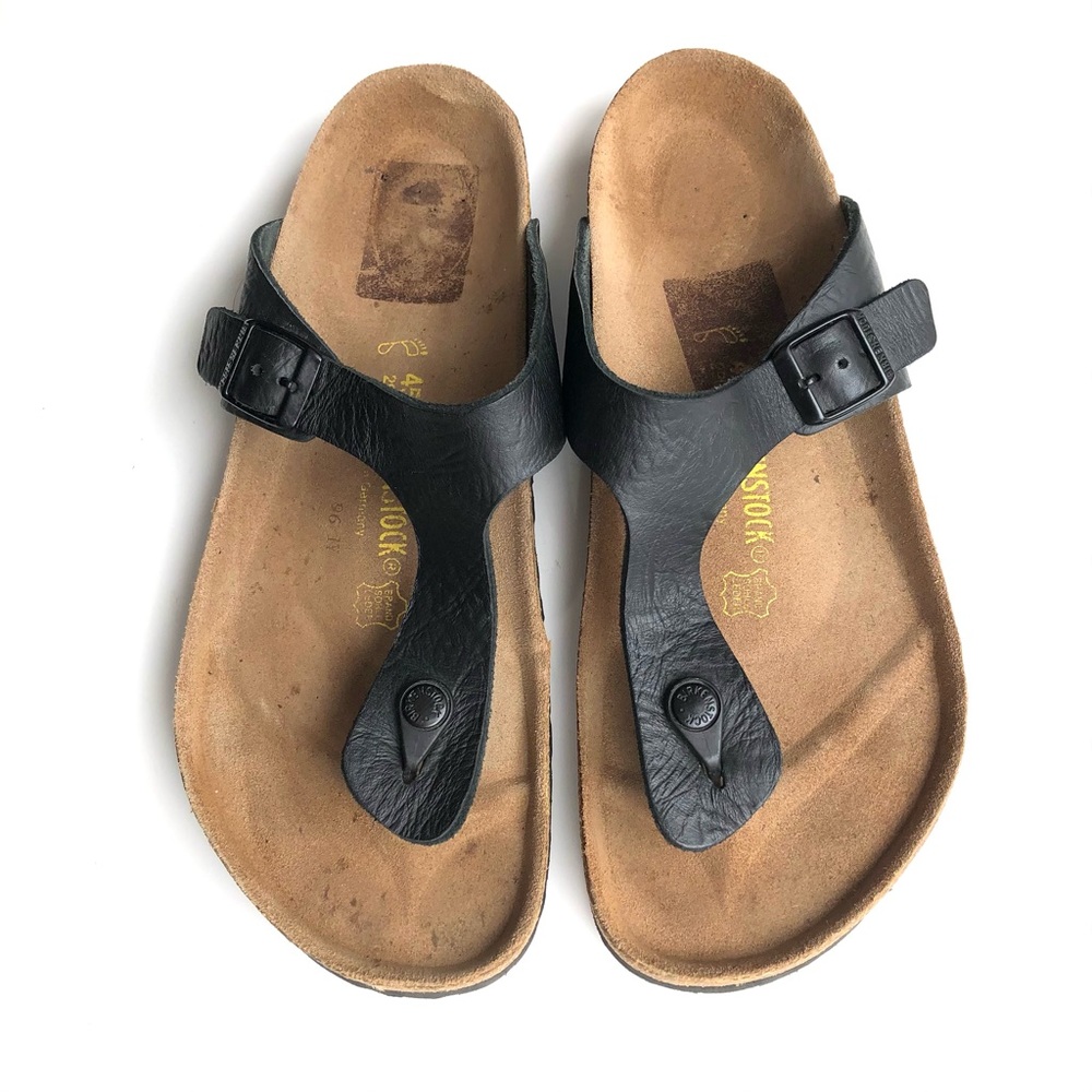 Birkenstock Gizeh T-Strap Flip Flop Thong leather Sandals Black